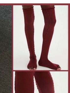 FP Movement by Free People Burgundy Knee-High Ruffle Toe Socks